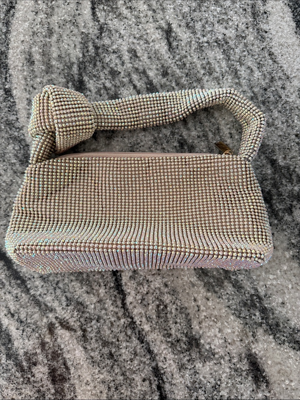 Iridescent Crystal Beaded Shoulder Bag - Beige